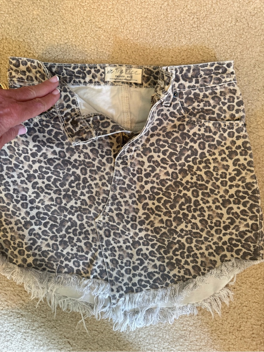 We The Free Leopard Print Denim Mini Skirt - Cream and Brown